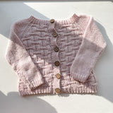 Håndstrikket rosa cardigan, Merino str. 56