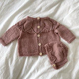 Håndstrikket cardigan & kyse, Merino str. 6 mdr