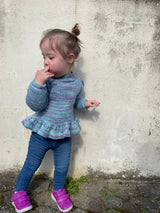 Håndstrikket Peplum sweater med glimmer, Merino str. 1-2 år