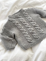 Håndstrikket sweater med snoninger, Merino str. 1 år