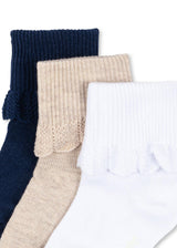 Konges Sløjd 3-pak Frill Socks - White/Navy/Beige