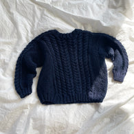 Håndstrikket blå sweater, uld str. 4 år
