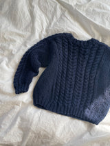 Håndstrikket blå sweater, uld str. 4 år