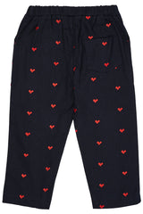 Copenhagen Colors Twill Heart Pants - Navy w. Red Hearts