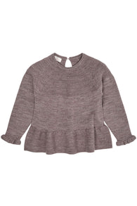 Copenhagen Colors Merino Knit Blouse with Frill - Natural Melange