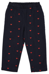 Copenhagen Colors Twill Heart Pants - Navy w. Red Hearts