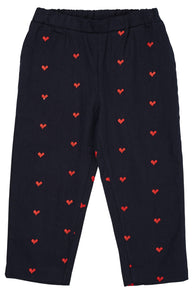 Copenhagen Colors Twill Heart Pants - Navy w. Red Hearts